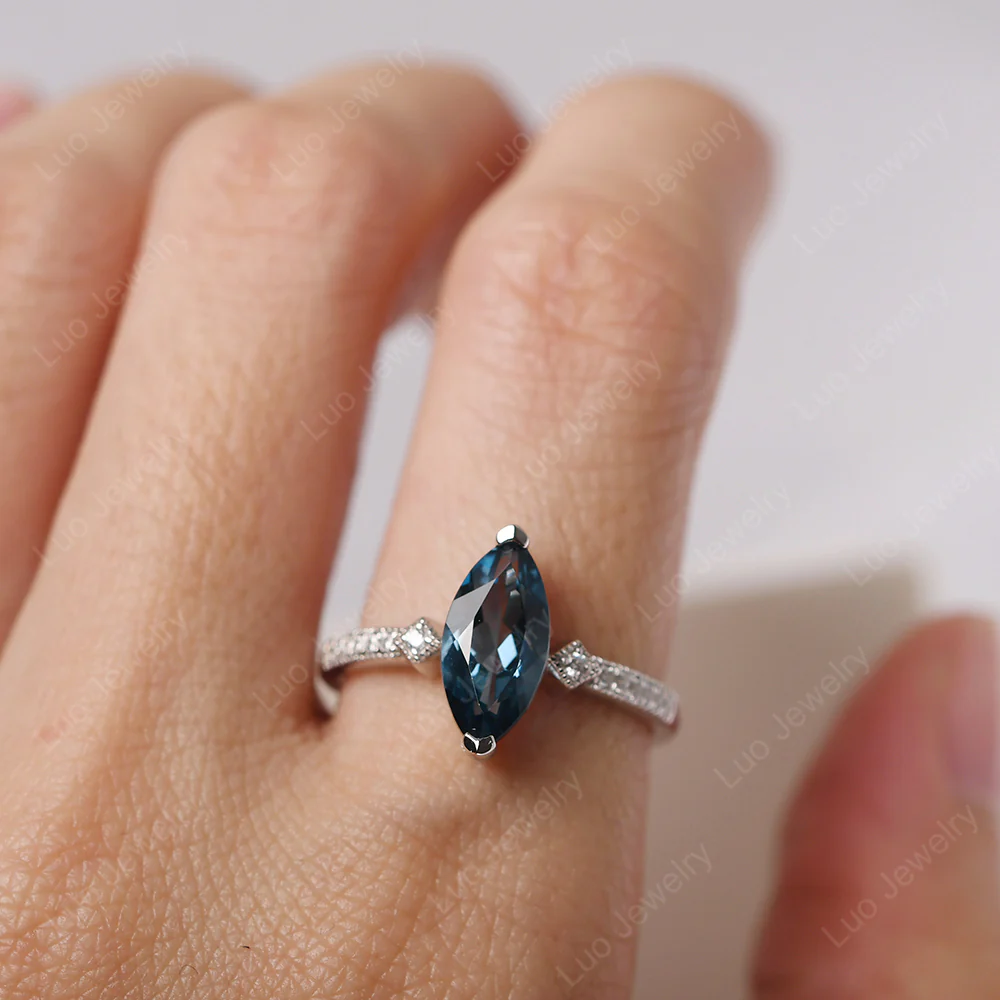 Marquise Cut London Blue Topaz Promise Ring - Image 5