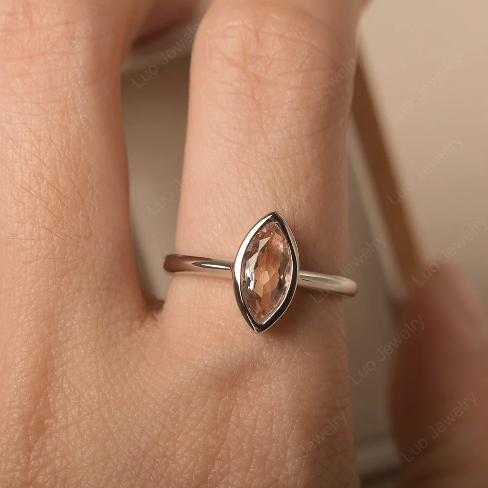 Marquise Cut Morganite Bezel Set Ring - Image 5