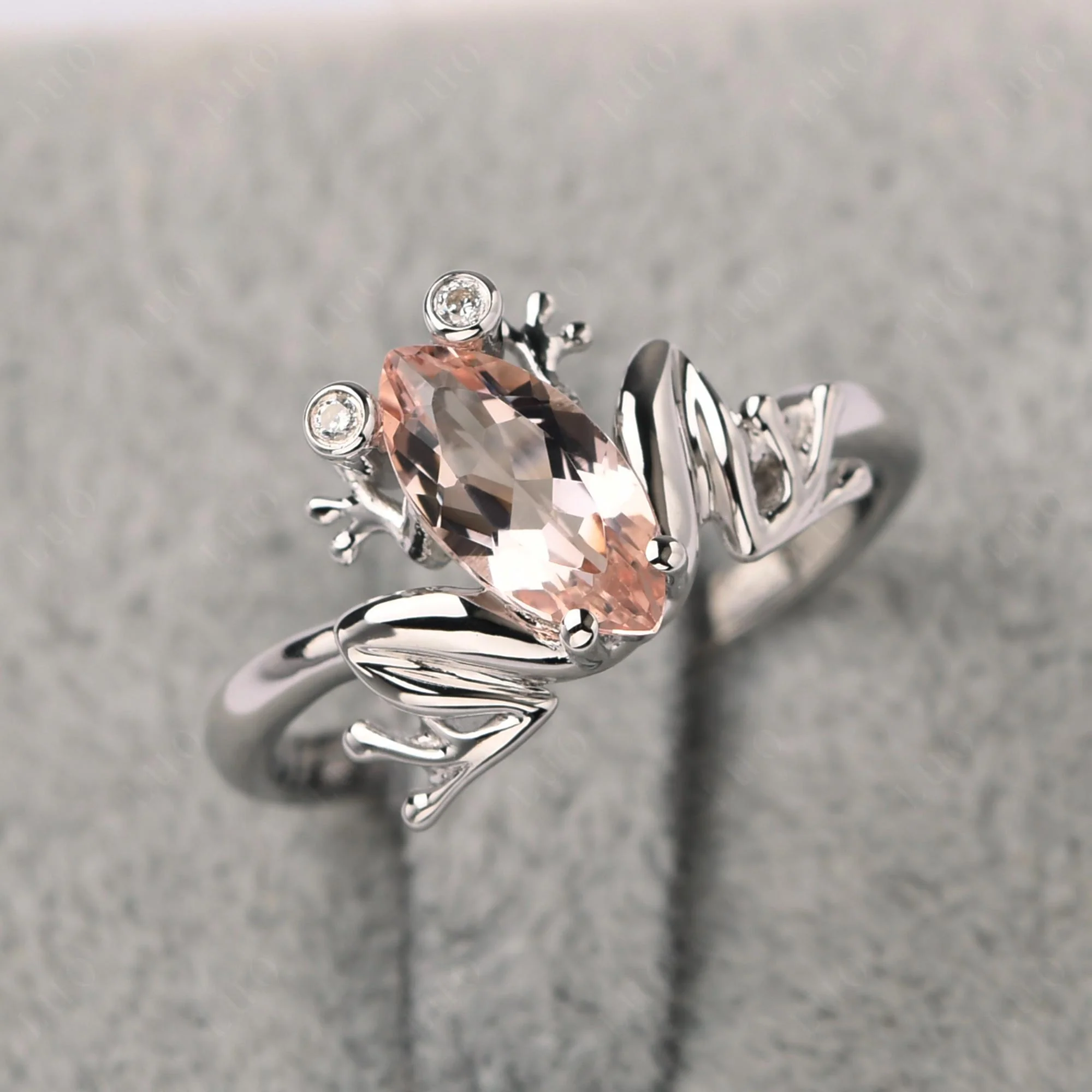 Marquise Cut Morganite Frog Ring - Image 11