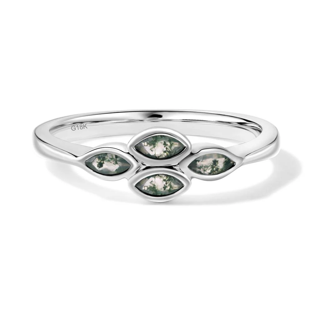 Marquise Cut Moss Agate Bezel Cluster Ring - Image 4