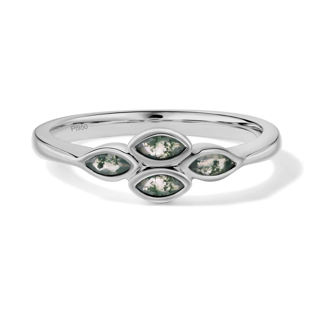 Marquise Cut Moss Agate Bezel Cluster Ring - Image 7