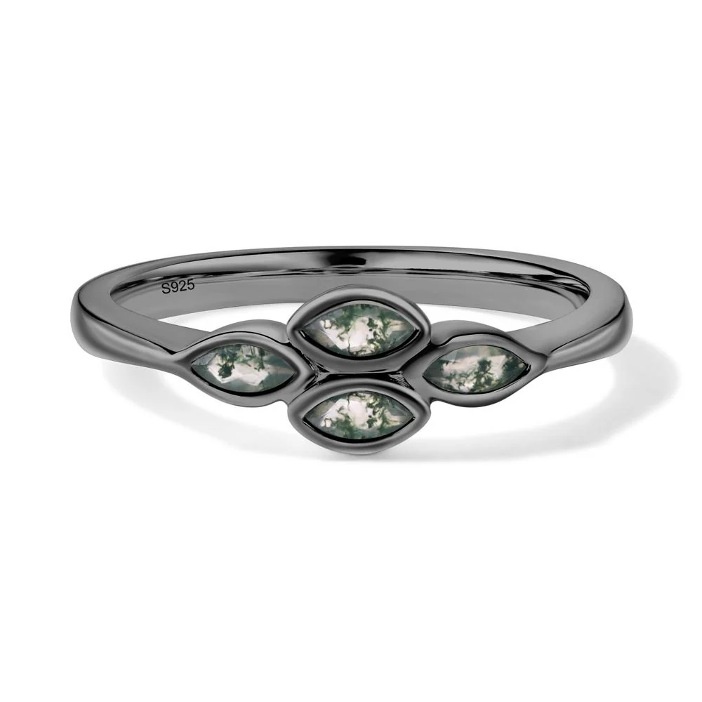 Marquise Cut Moss Agate Bezel Cluster Ring - Image 8