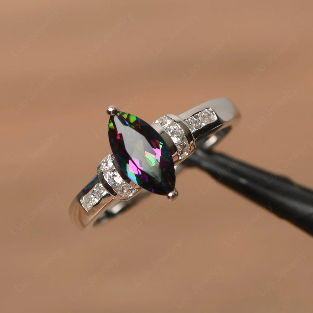 Marquise Cut Mystic Topaz Engagement Ring