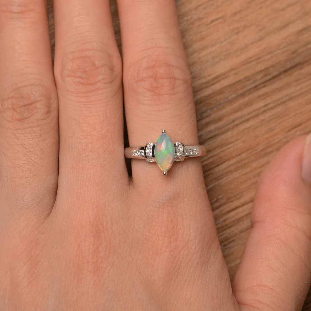 Marquise Cut Opal Engagement Ring - Image 4
