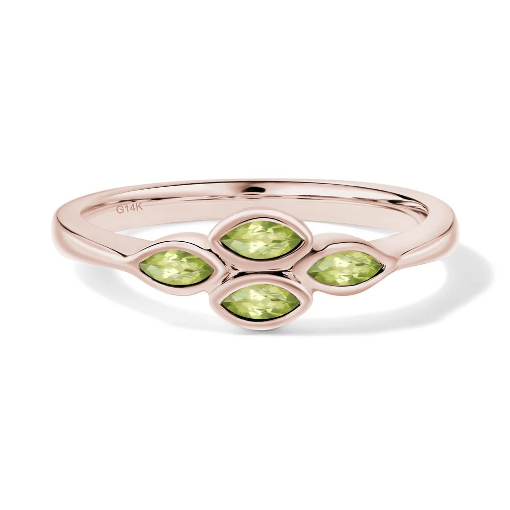 Marquise Cut Peridot Bezel Cluster Ring