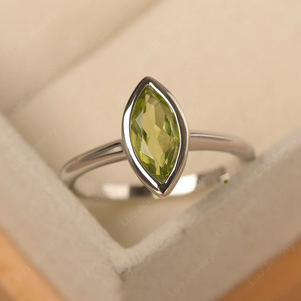 Marquise Cut Peridot Bezel Set Ring - Image 2
