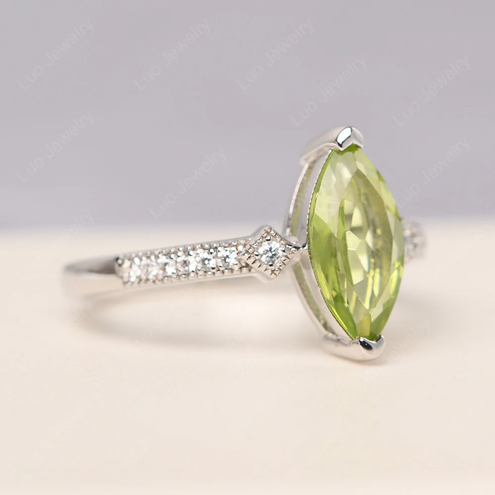 Marquise Cut Peridot Promise Ring - Image 2