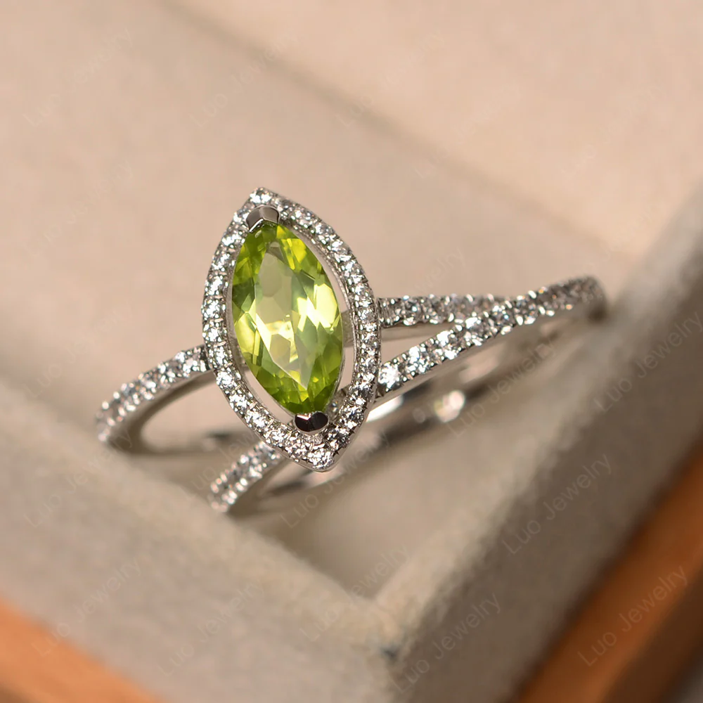 Marquise Cut Peridot Halo Bridal Set Ring