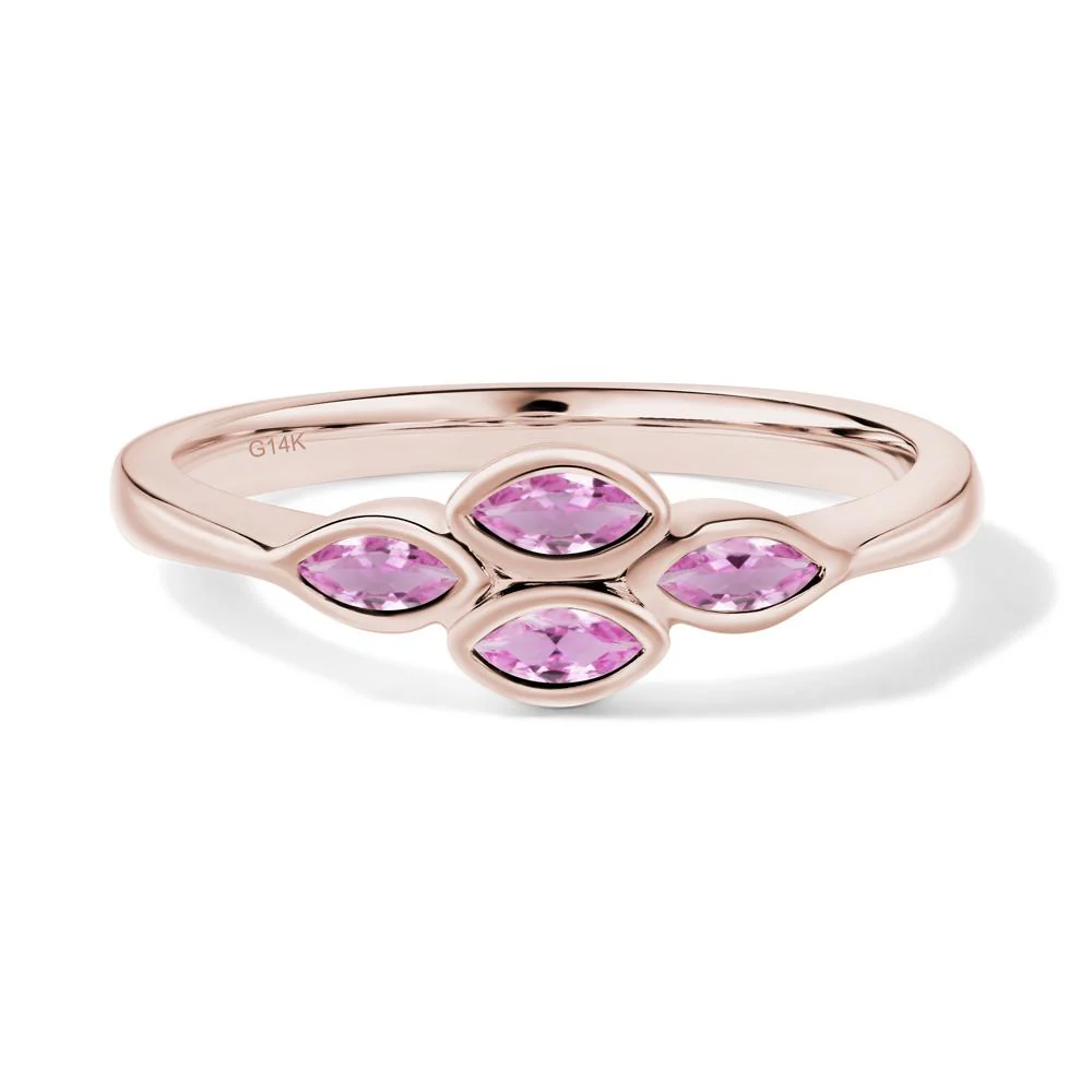 Marquise Cut Pink Sapphire Bezel Cluster Ring - Image 3