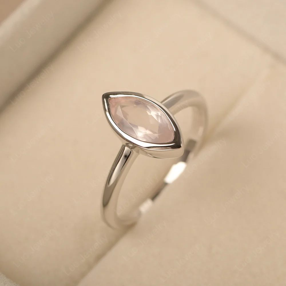 Marquise Cut Rose Quartz Bezel Set Ring