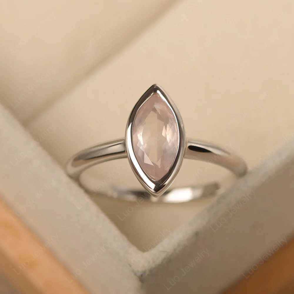 Marquise Cut Rose Quartz Bezel Set Ring - Image 2