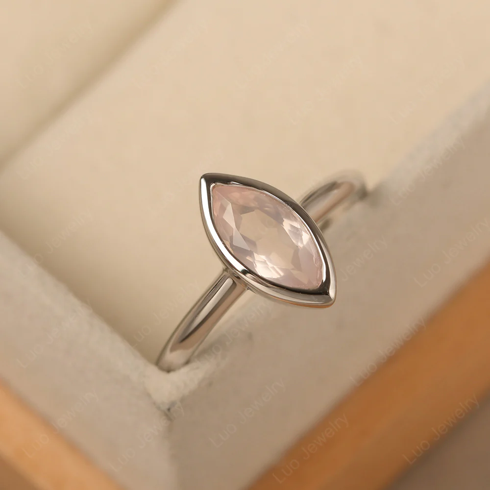 Marquise Cut Rose Quartz Bezel Set Ring - Image 3