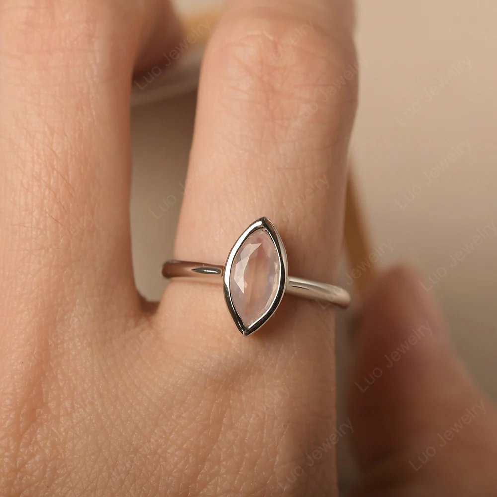 Marquise Cut Rose Quartz Bezel Set Ring - Image 6