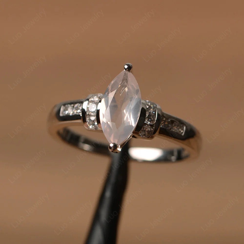 Marquise Cut Rose Quartz Engagement Ring