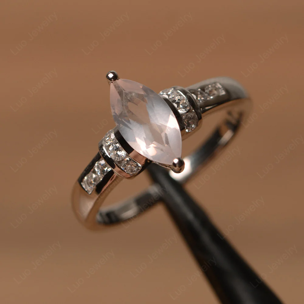 Marquise Cut Rose Quartz Engagement Ring - Image 2