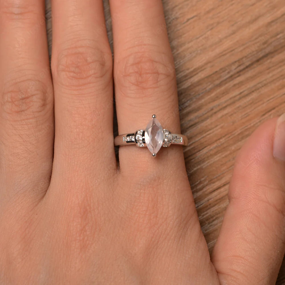 Marquise Cut Rose Quartz Engagement Ring - Image 4