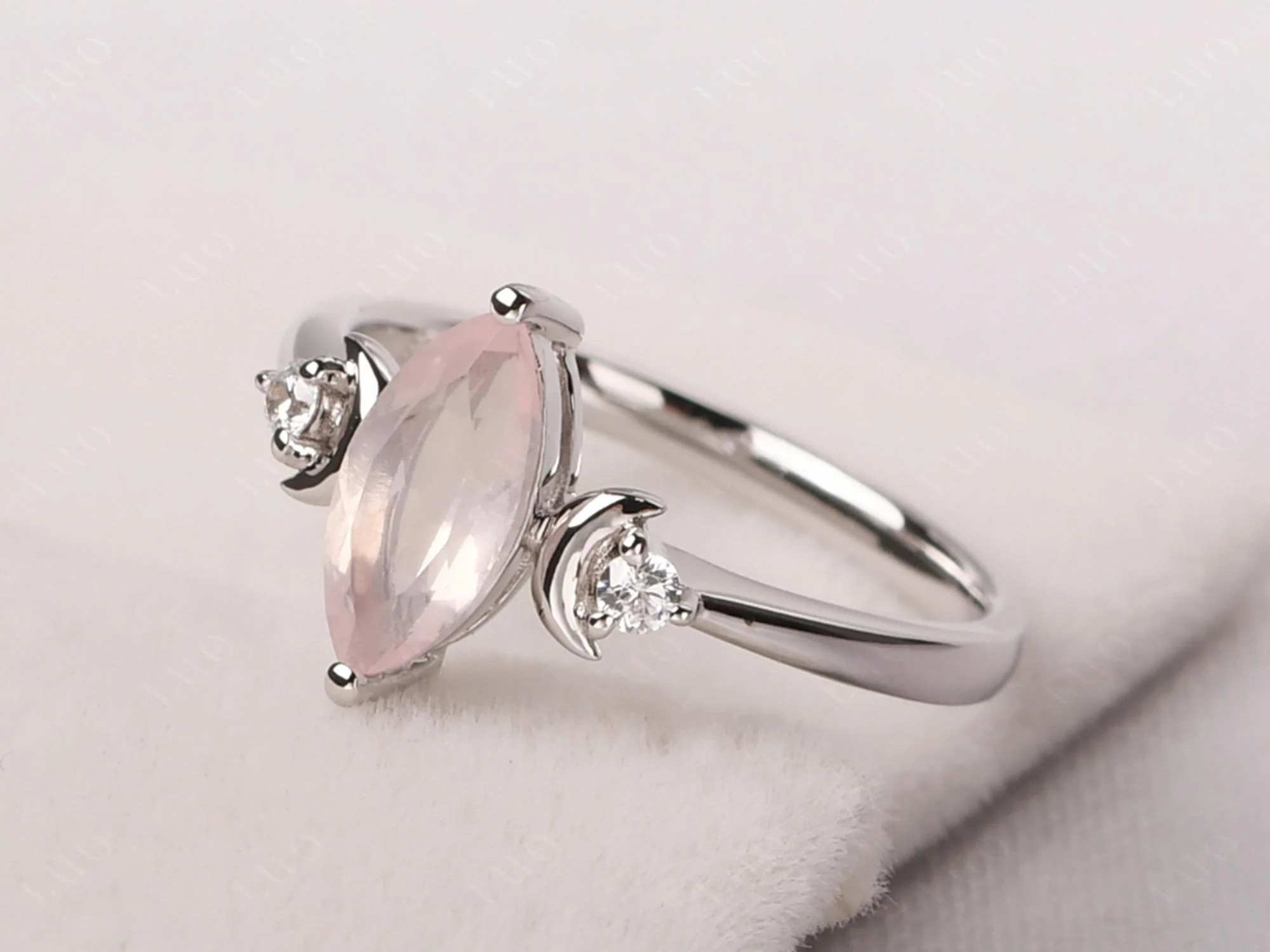 Rose Quartz Double Moon Ring - Image 11