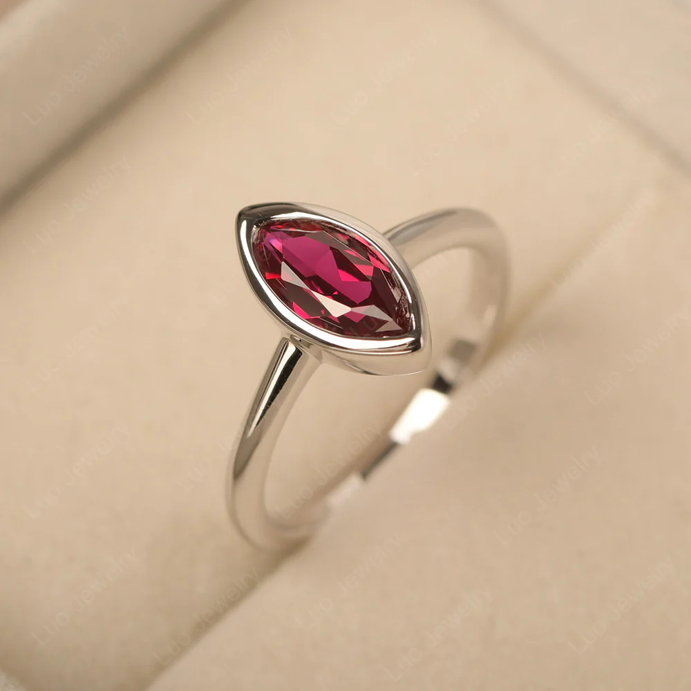 Marquise Cut Ruby Bezel Set Ring - Image 2
