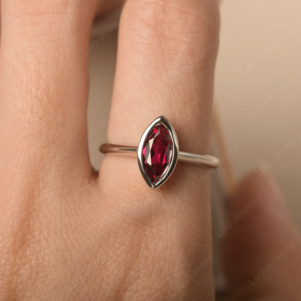 Marquise Cut Ruby Bezel Set Ring - Image 5