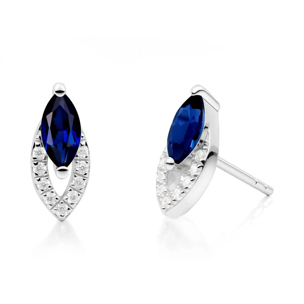 Marquise Cut Sapphire Halo Stud Earrings