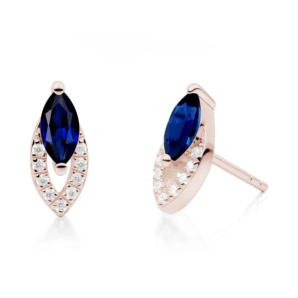 Marquise Cut Sapphire Halo Stud Earrings - Image 6