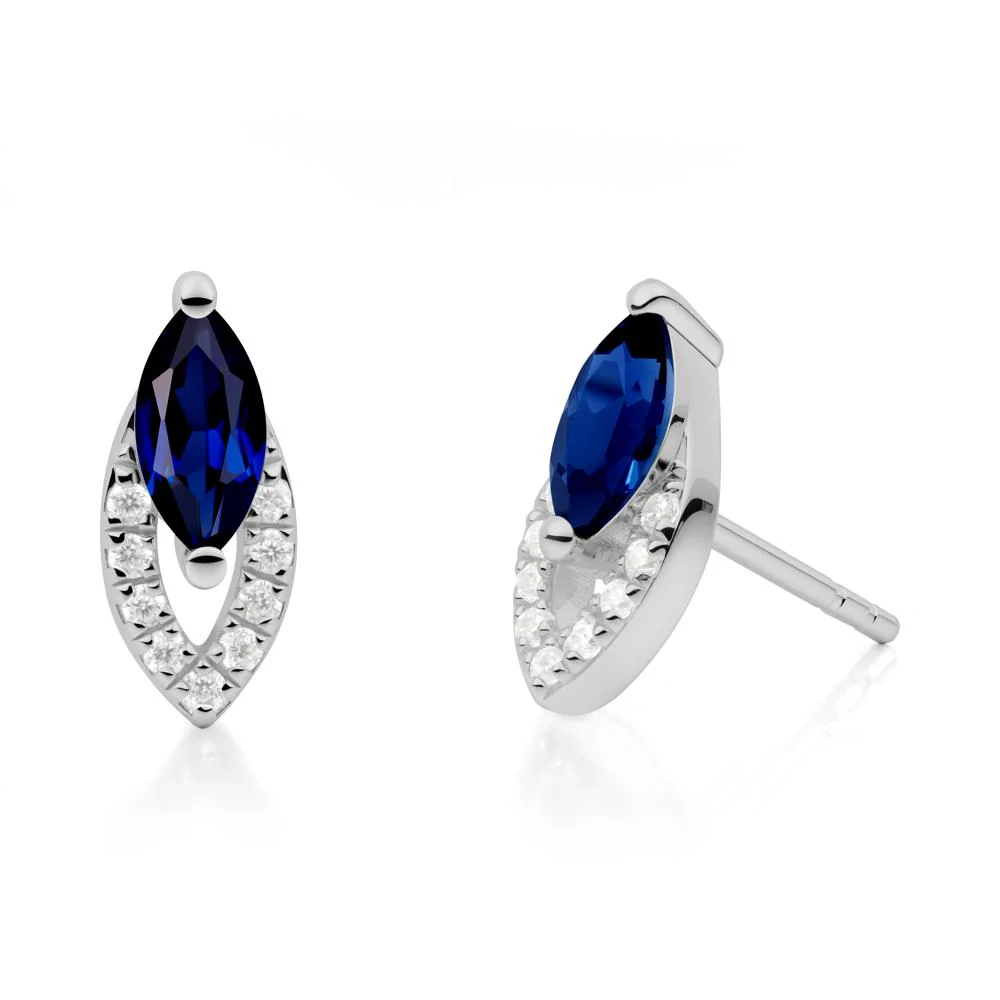 Marquise Cut Sapphire Halo Stud Earrings - Image 7