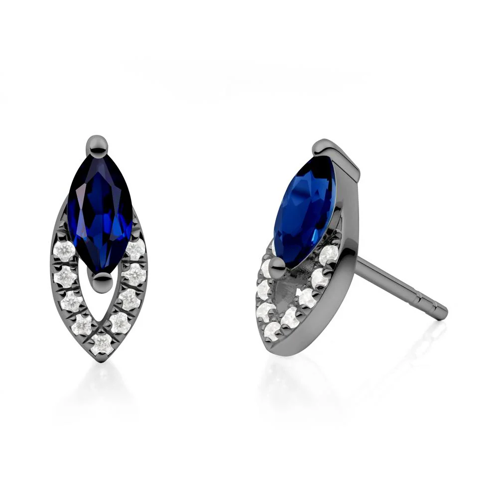 Marquise Cut Sapphire Halo Stud Earrings - Image 8