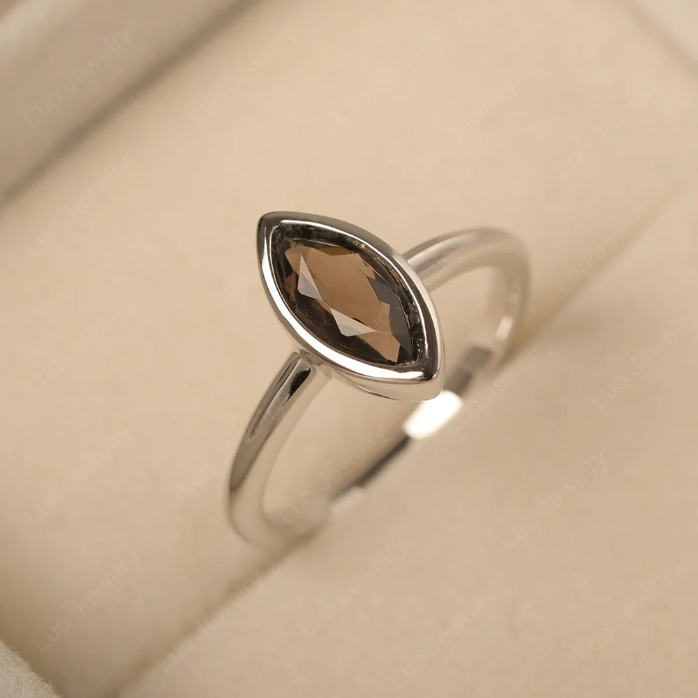 Marquise Cut Smoky Quartz Bezel Set Ring - Image 2