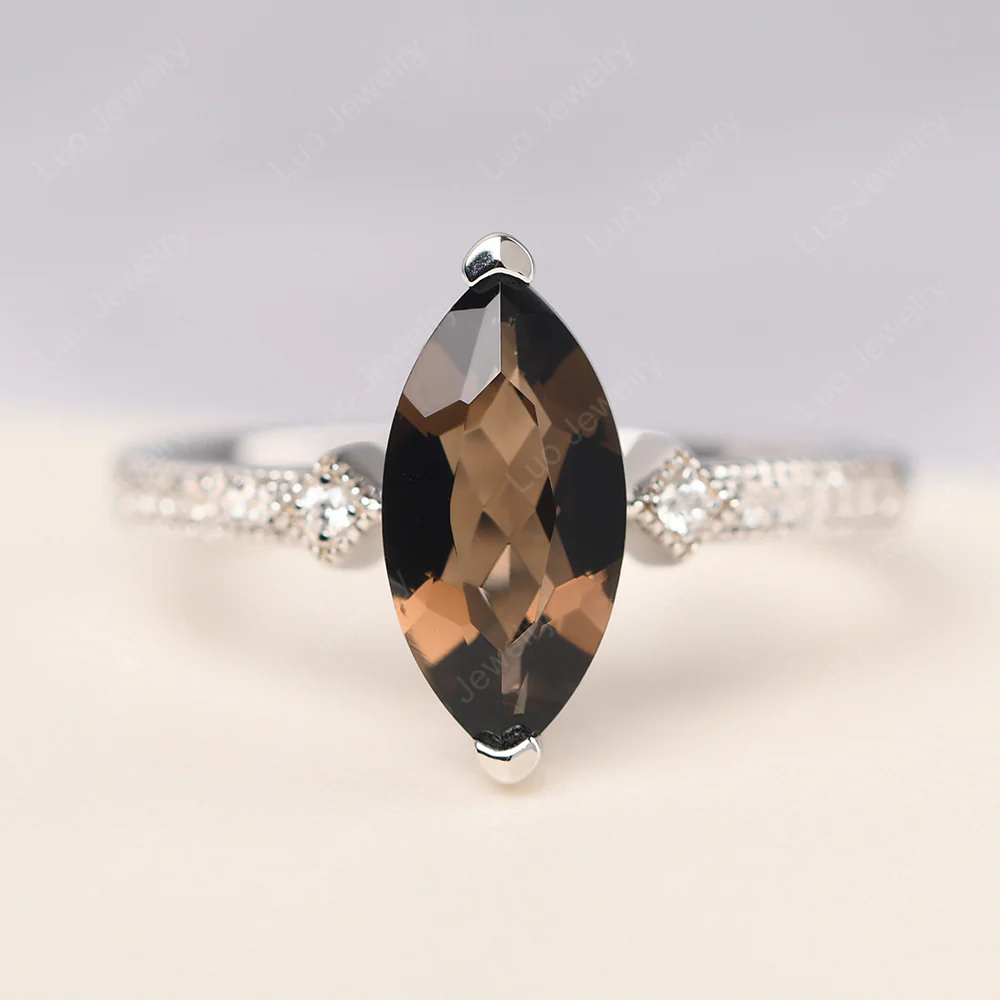Marquise Cut Smoky Quartz Promise Ring