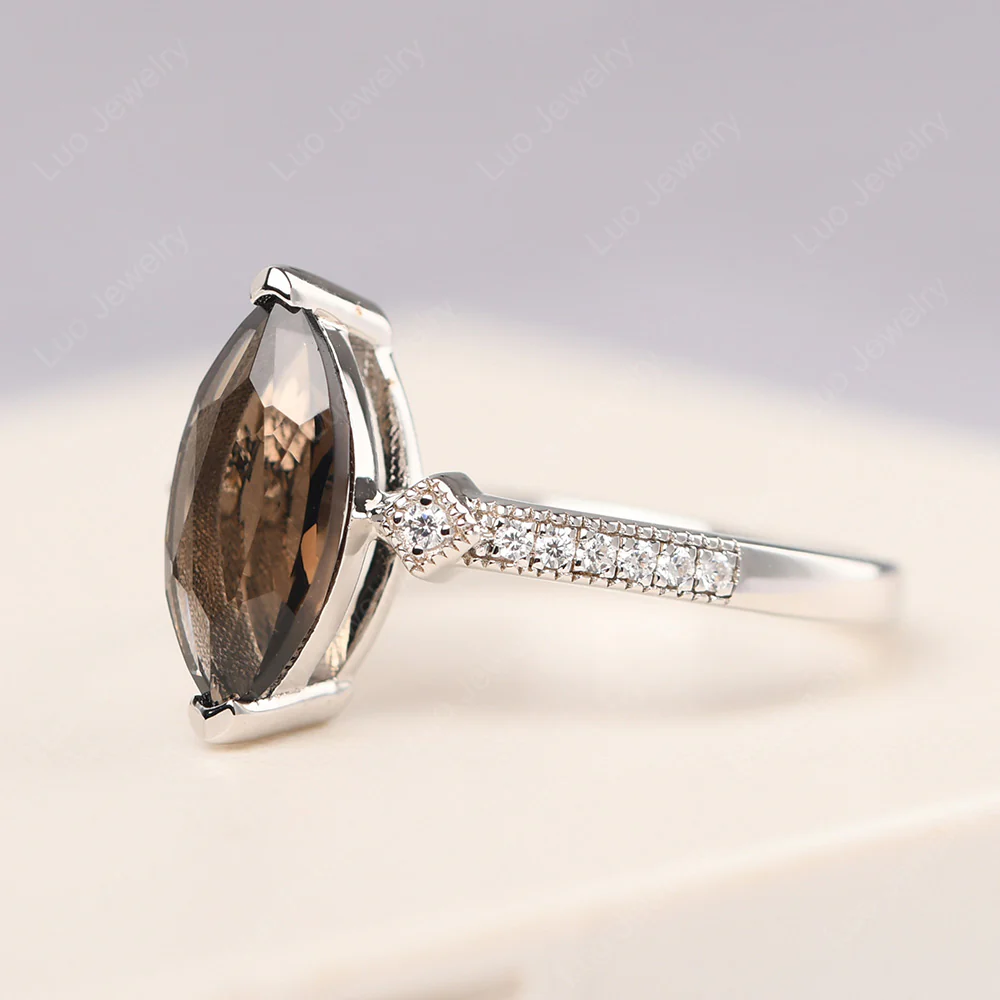 Marquise Cut Smoky Quartz Promise Ring - Image 2