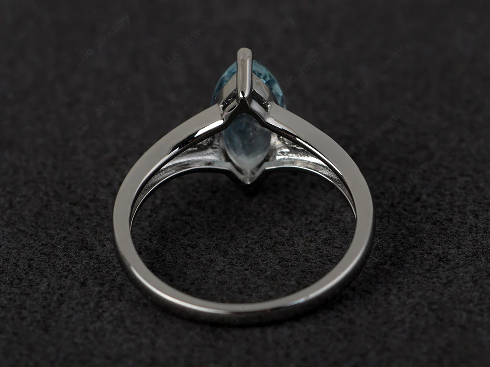 Marquise Cut Split Shank Aquamarine Ring - Image 3