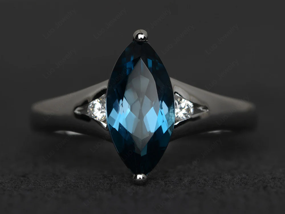 Marquise Cut Split Shank London Blue Topaz Ring