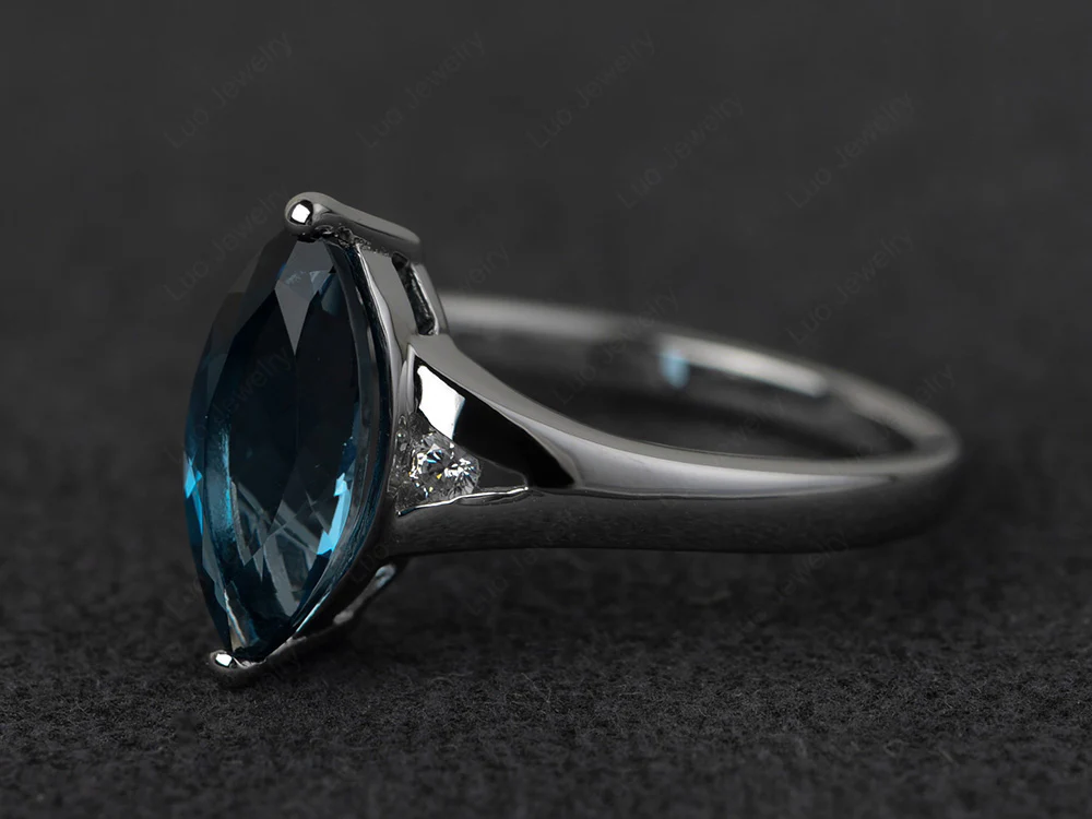 Marquise Cut Split Shank London Blue Topaz Ring - Image 2