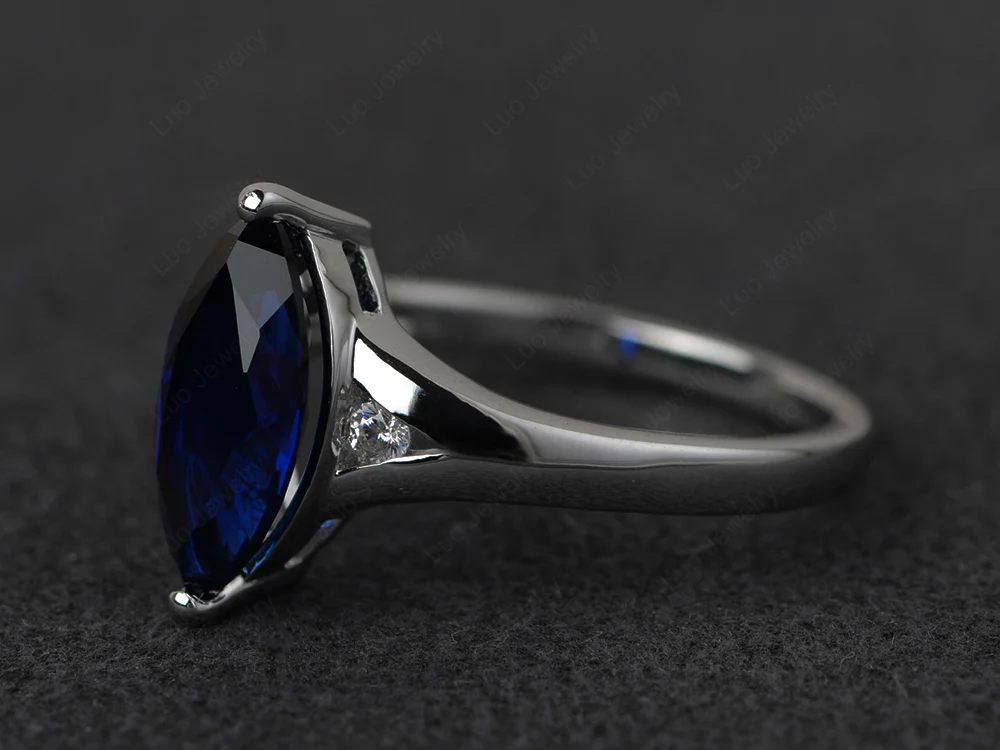 Marquise Cut Split Shank Sapphire Ring - Image 2