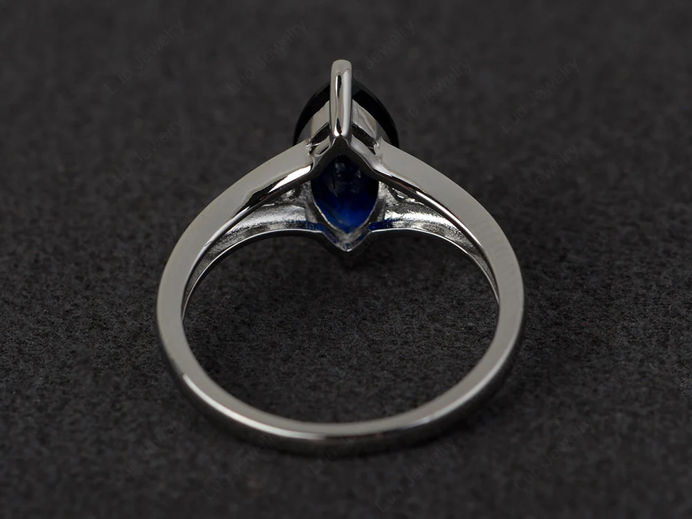 Marquise Cut Split Shank Sapphire Ring - Image 3