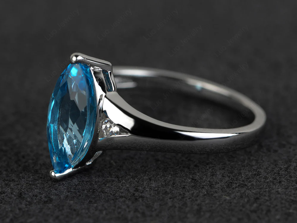 Marquise Cut Split Shank Swiss Blue Topaz Ring - Image 2