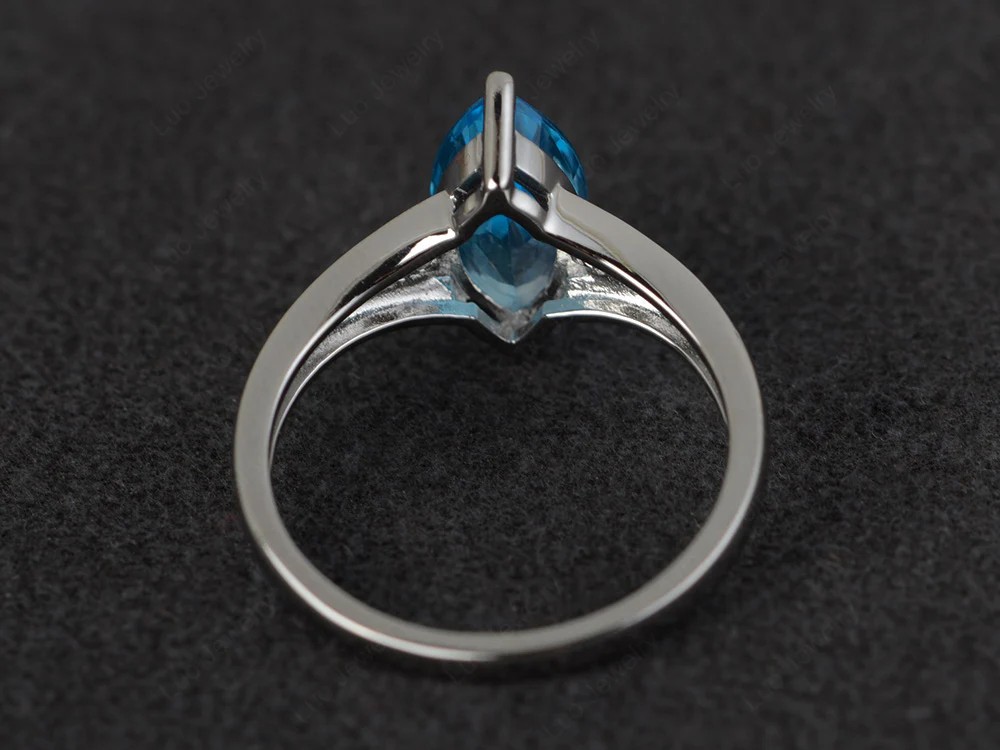 Marquise Cut Split Shank Swiss Blue Topaz Ring - Image 3