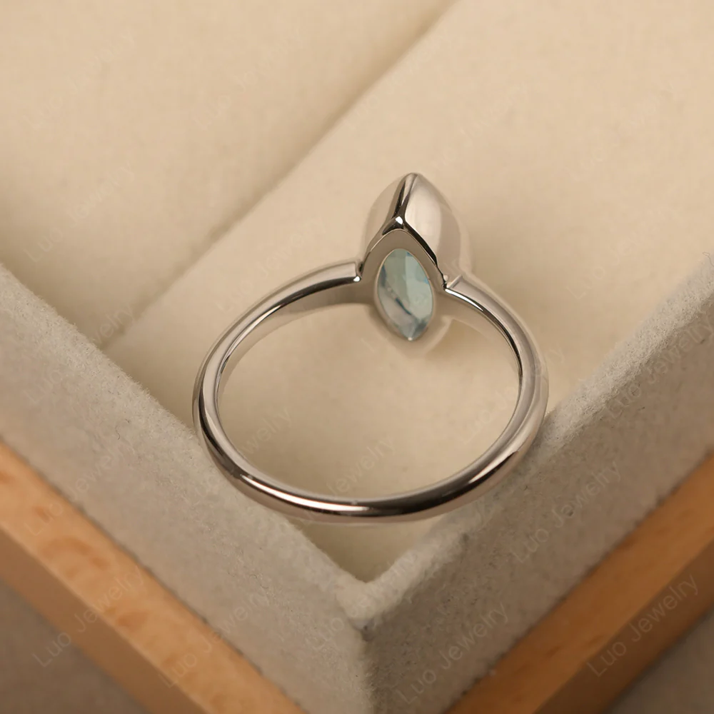 Marquise Cut Swiss Blue Topaz Bezel Set Ring - Image 3