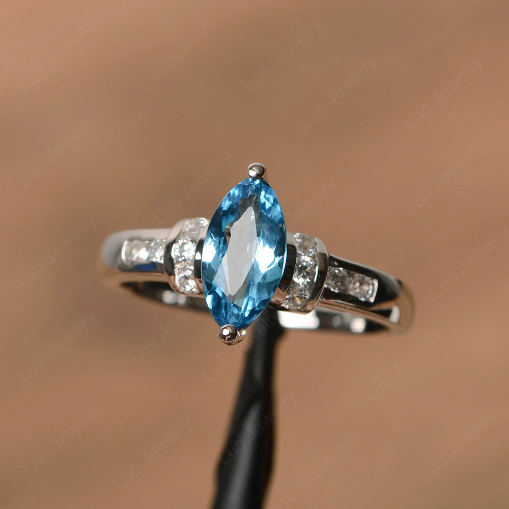 Marquise Cut Swiss Blue Topaz Engagement Ring