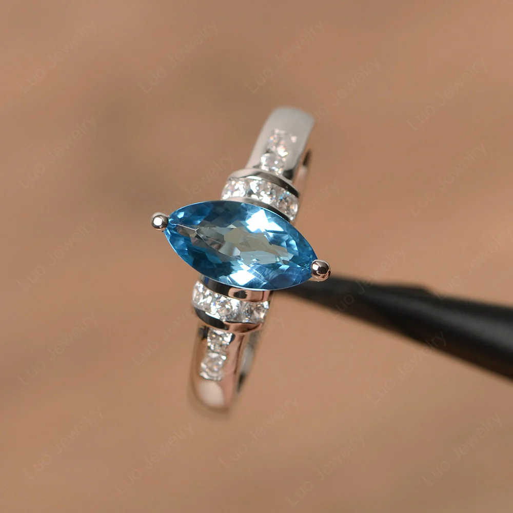 Marquise Cut Swiss Blue Topaz Engagement Ring - Image 2