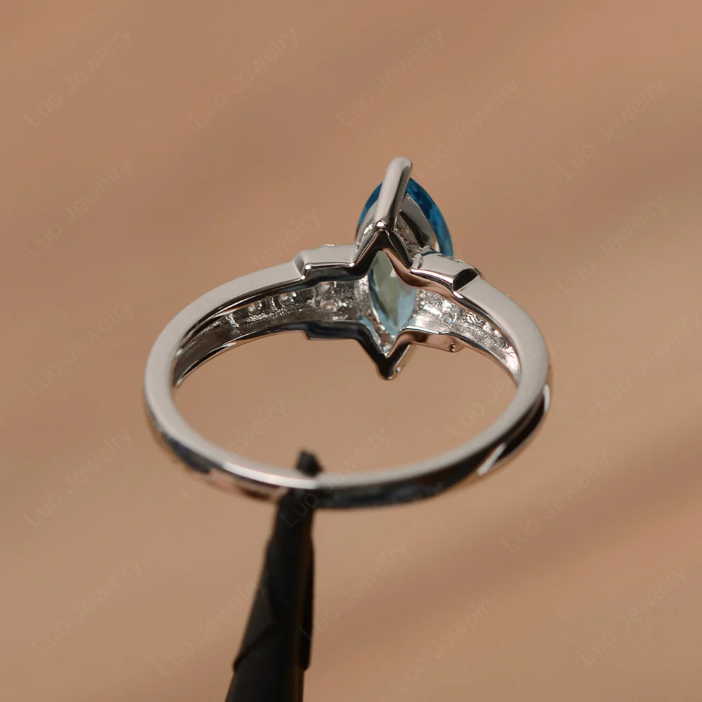 Marquise Cut Swiss Blue Topaz Engagement Ring - Image 3