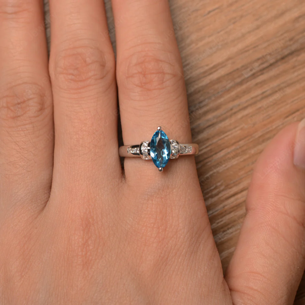 Marquise Cut Swiss Blue Topaz Engagement Ring - Image 4