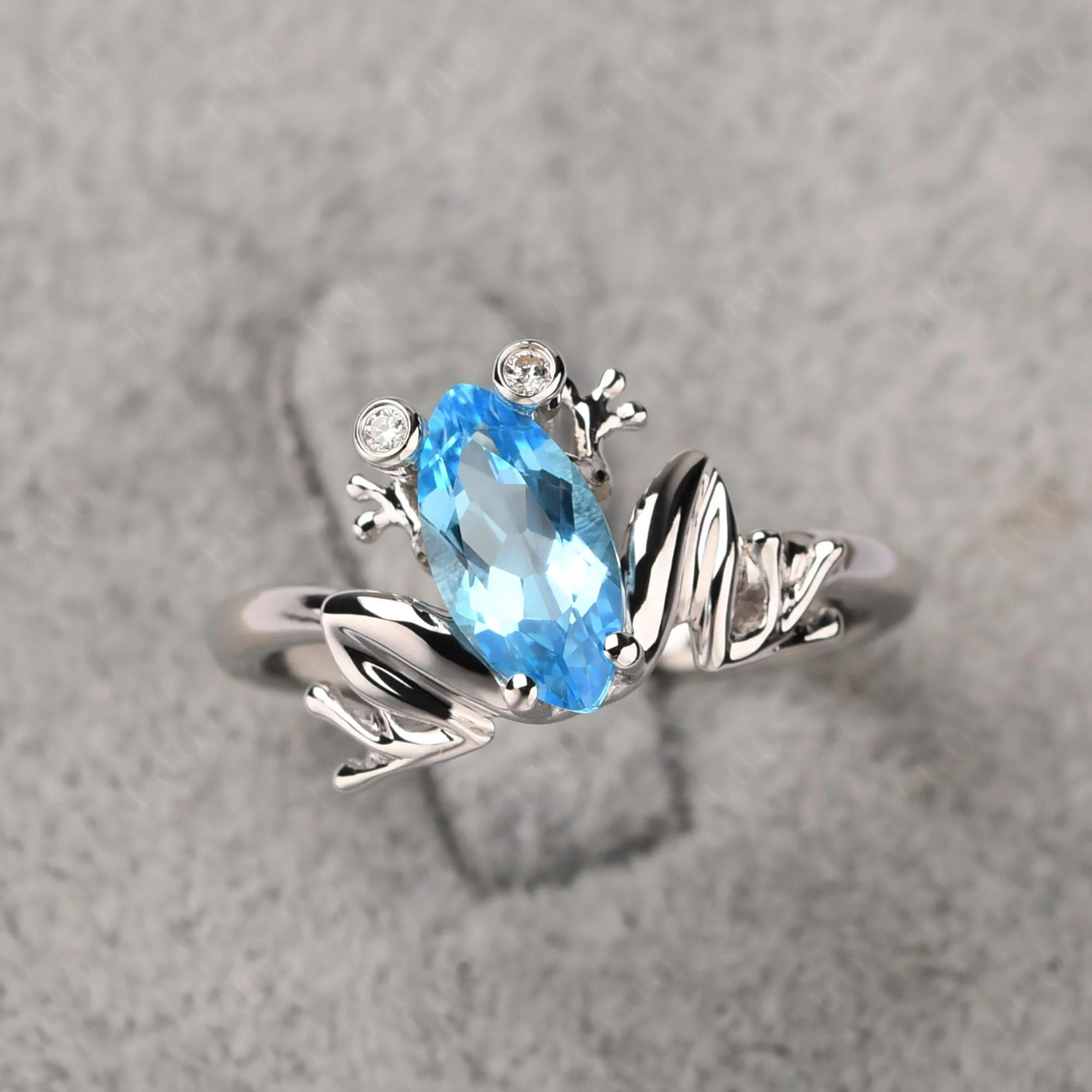 Marquise Cut Swiss Blue Topaz Frog Ring - Image 10