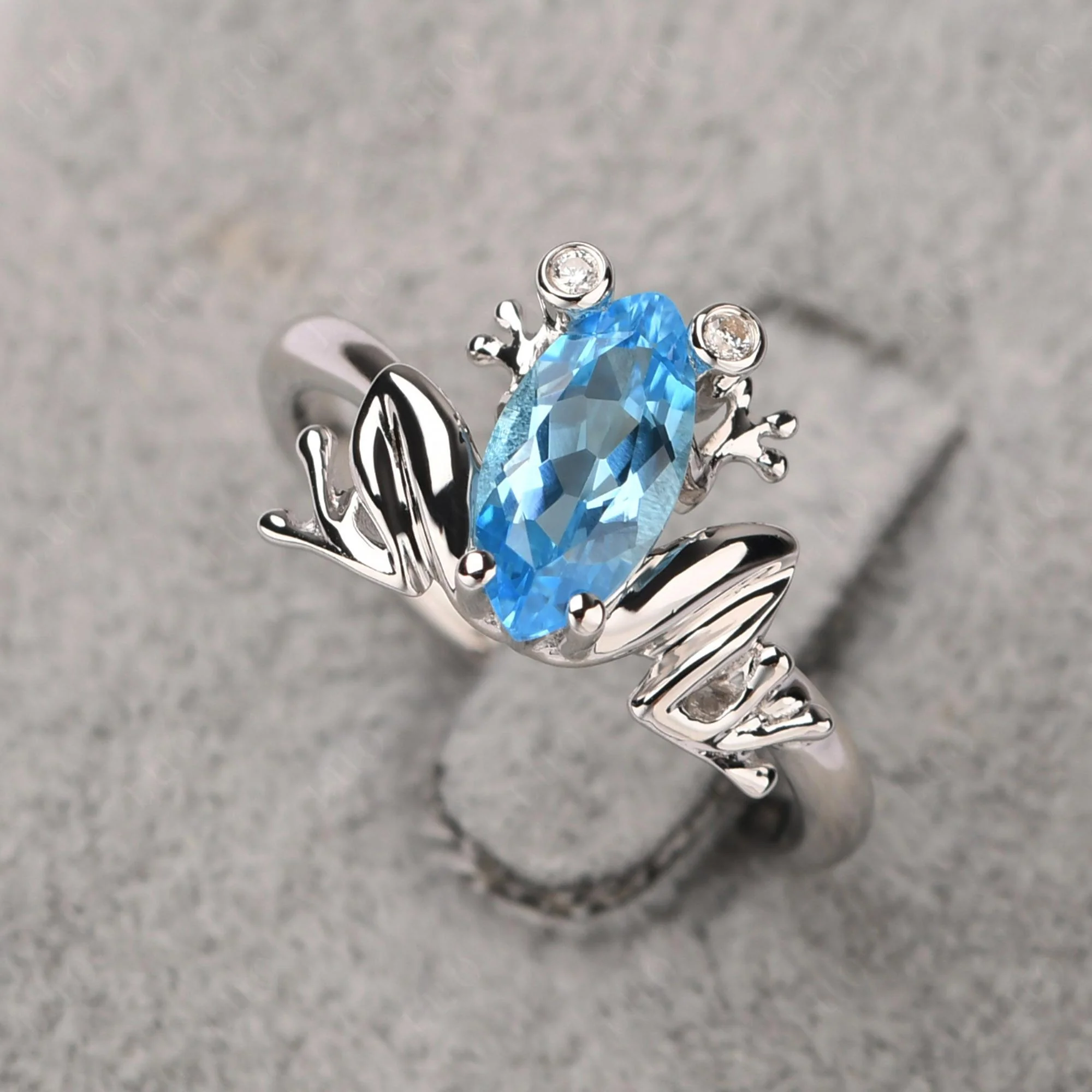 Marquise Cut Swiss Blue Topaz Frog Ring - Image 11