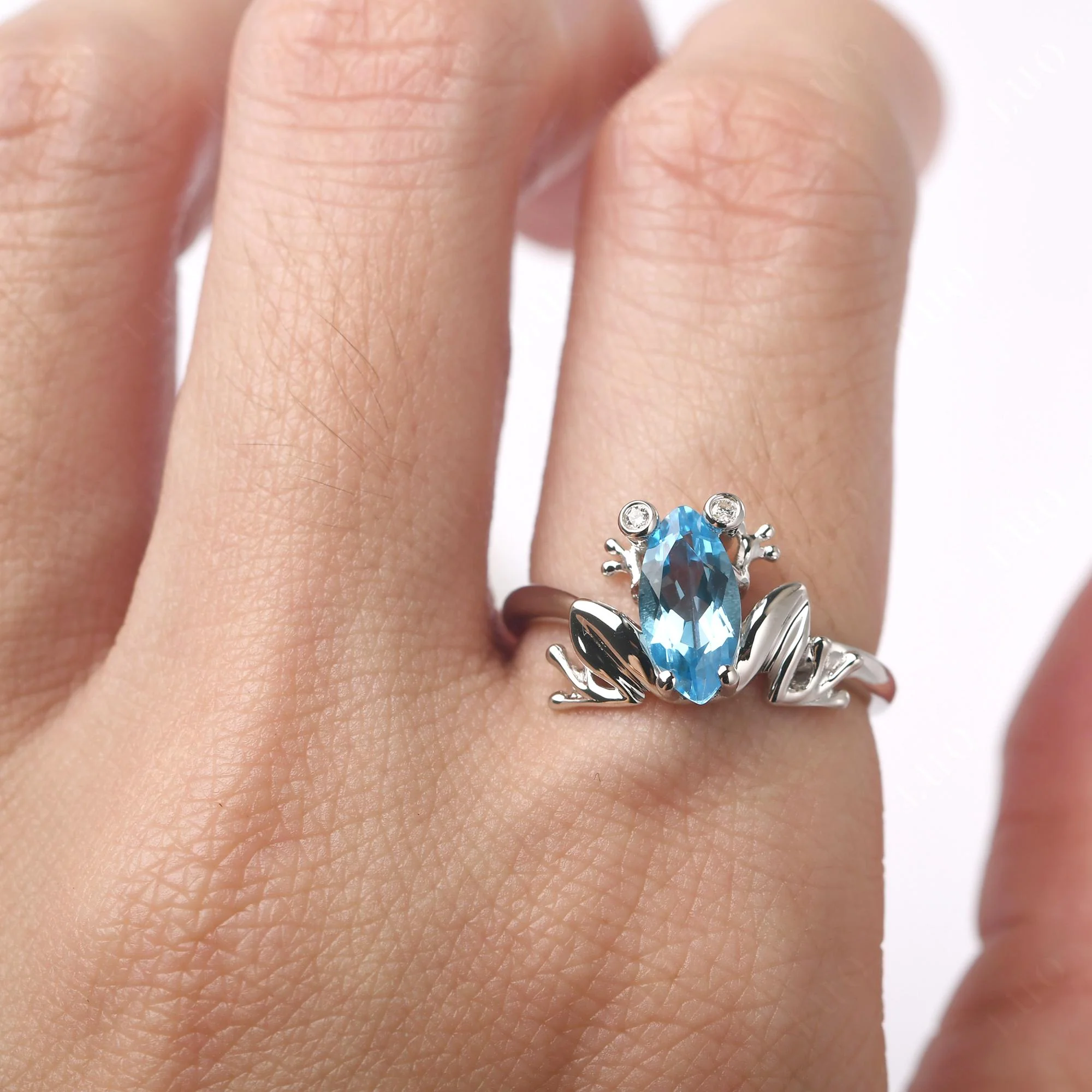 Marquise Cut Swiss Blue Topaz Frog Ring - Image 14