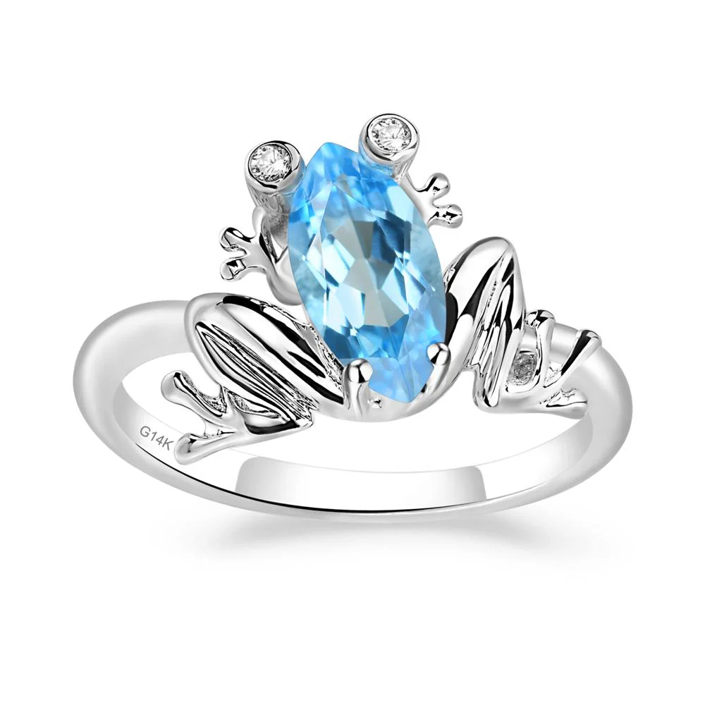 Marquise Cut Swiss Blue Topaz Frog Ring - Image 3