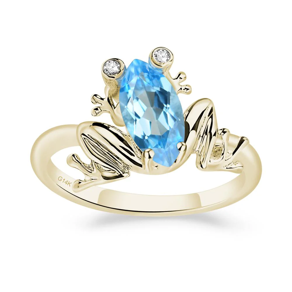 Marquise Cut Swiss Blue Topaz Frog Ring - Image 4