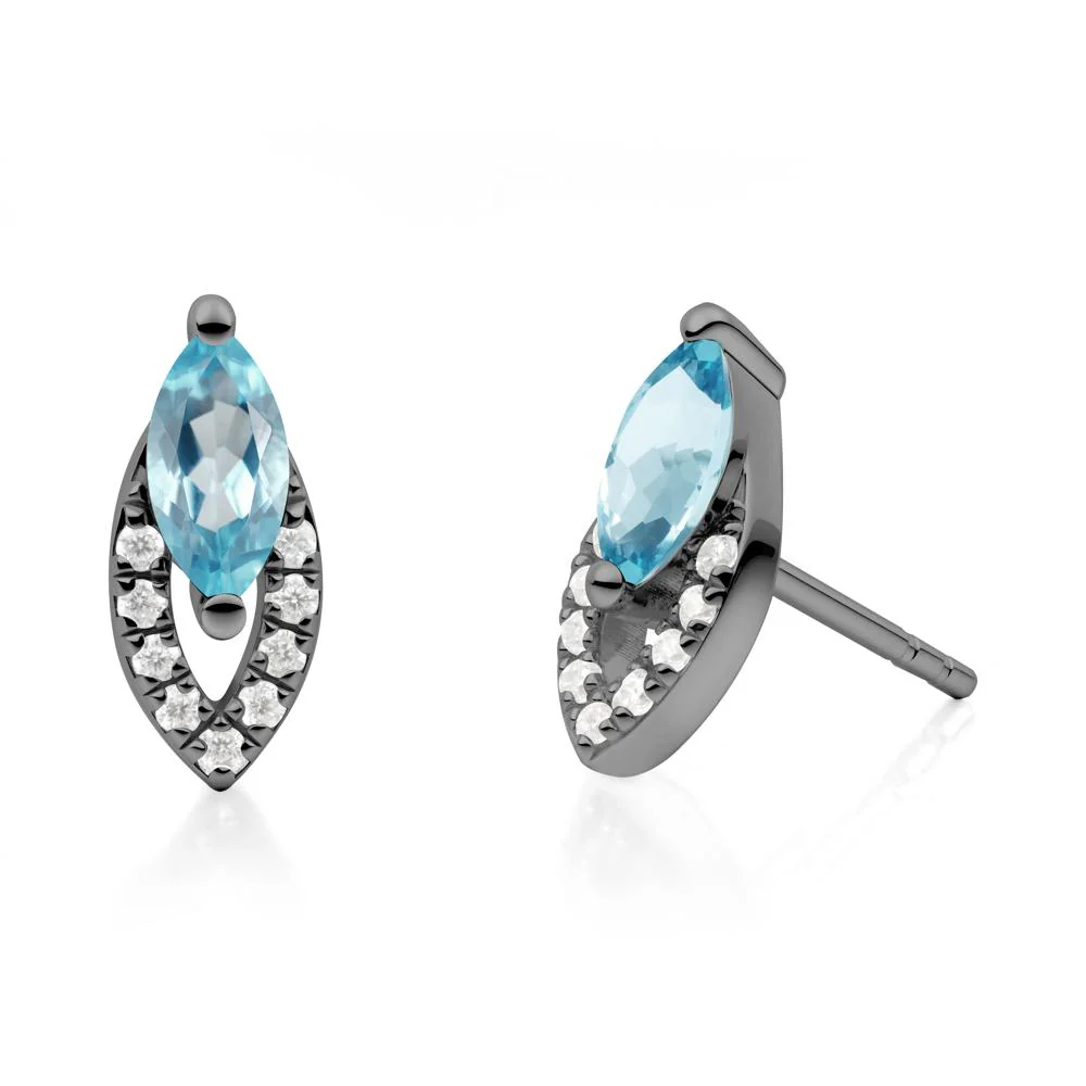 Marquise Cut Swiss Blue Topaz Halo Stud Earrings - Image 3