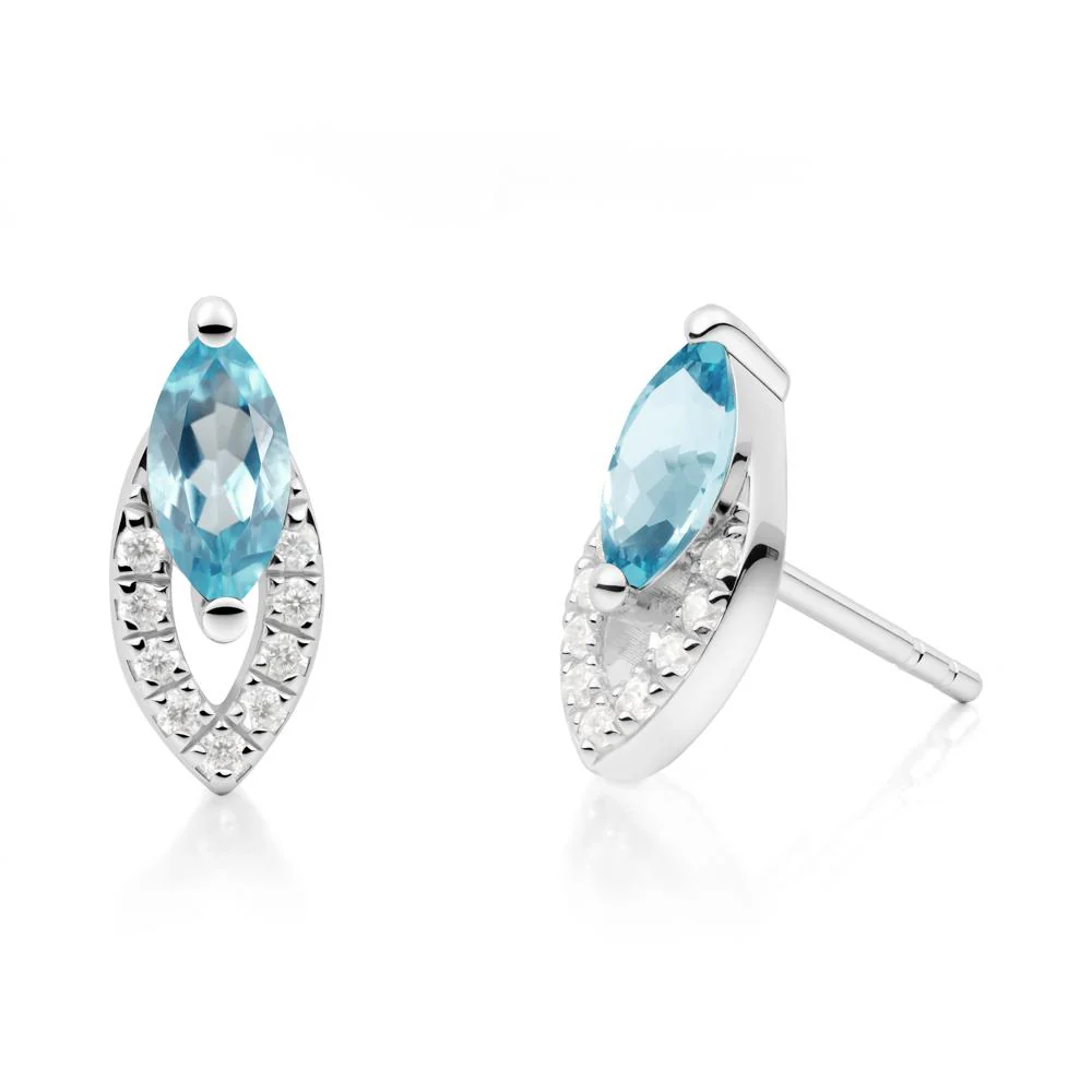 Marquise Cut Swiss Blue Topaz Halo Stud Earrings - Image 5