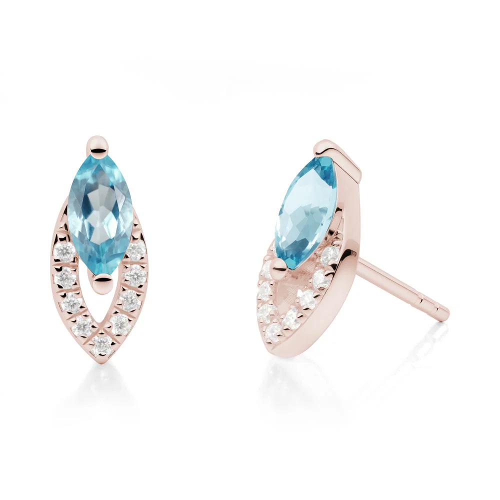 Marquise Cut Swiss Blue Topaz Halo Stud Earrings - Image 6